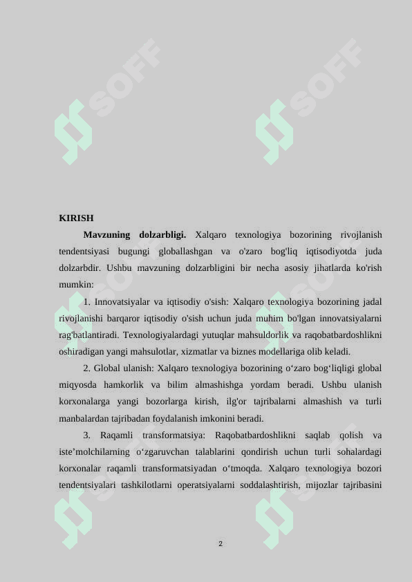 Xalqaro texnologiya bozorining rivojlanish tendensiyasi 2
