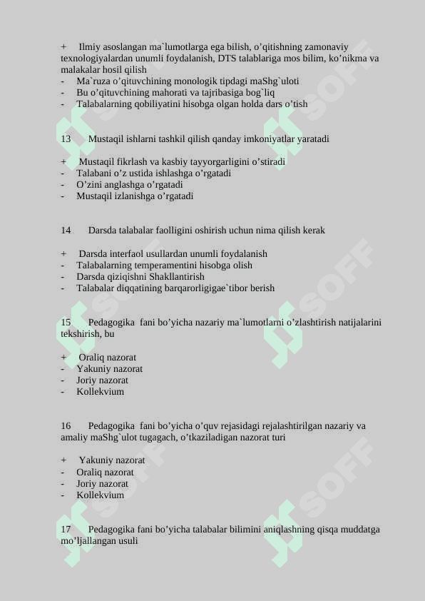 Pedagogika psixologiya fanlarini o’qitish metodikasi fanidan test savollari javoblari bilan 3