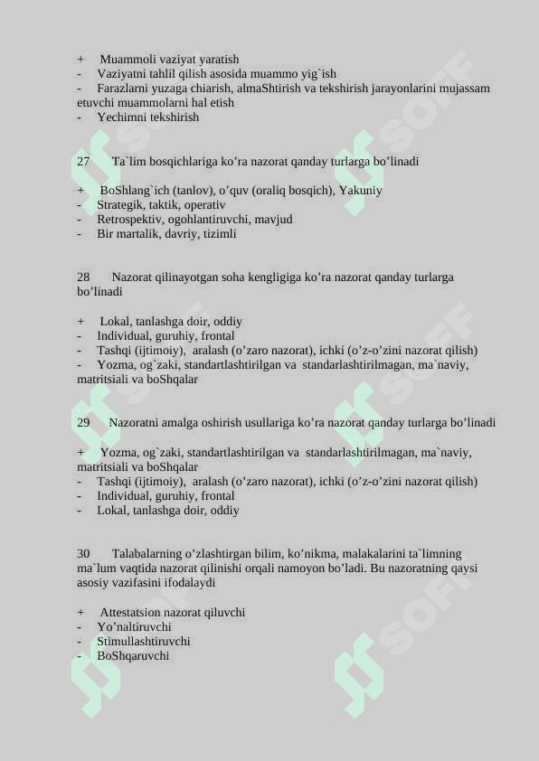 Pedagogika psixologiya fanlarini o’qitish metodikasi fanidan test savollari javoblari bilan 6