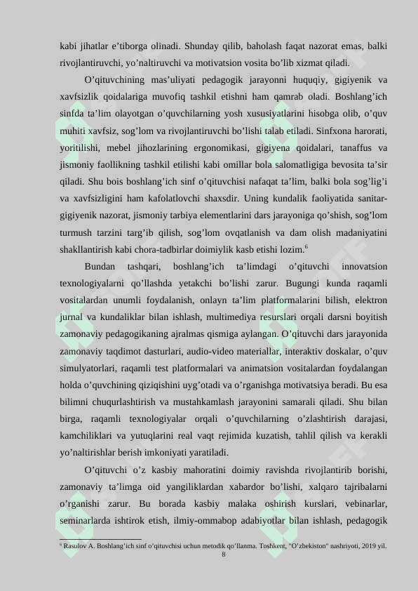 Boshlang’ich sinf o’qituvchisi sifatida o’qitishga kirish 8
