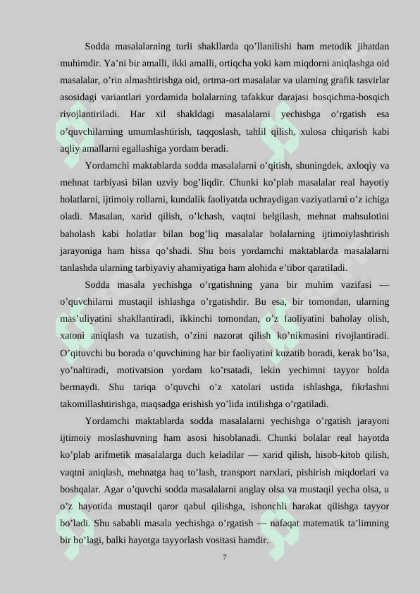 Yordamchi maktabda sodda masala yechishga o’rgatish metodikasi 7