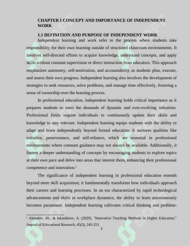 ORGANIZING INDEPENDENT WORKS IN PROFESSIONAL COLLEGES 5