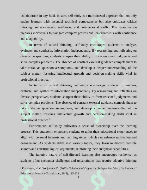ORGANIZING INDEPENDENT WORKS IN PROFESSIONAL COLLEGES 8