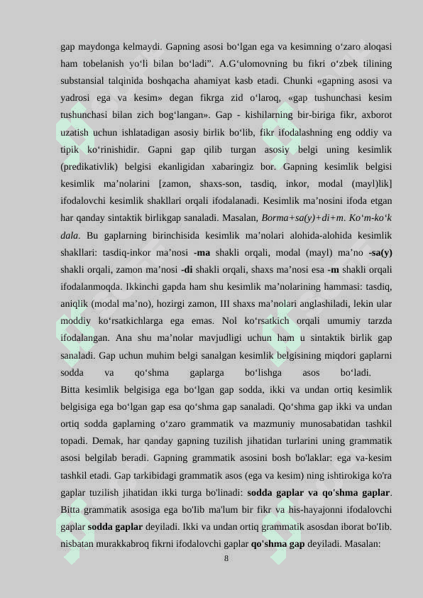 O‘ZBEK TILIDA SODDA GAP QURILISHI VA UNING TA’LIM BOSHQICHLARI TAHLILI 8