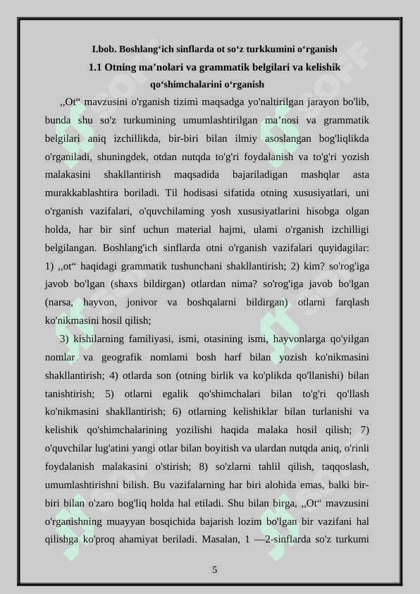Otning grammatik kategoriyalari va ularning taʼlim bosqichlari darsliklarida berilishi 5