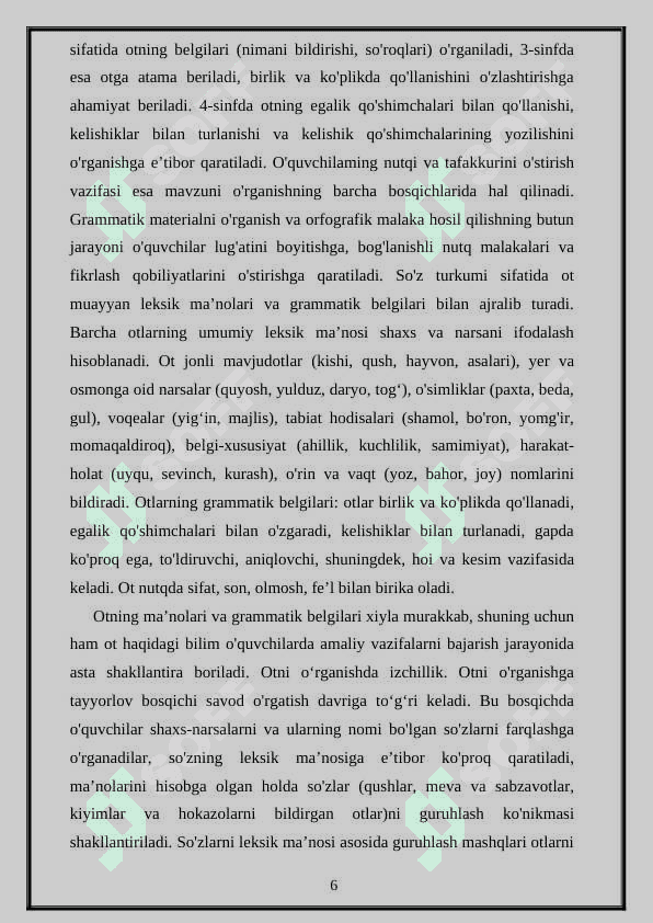 Otning grammatik kategoriyalari va ularning taʼlim bosqichlari darsliklarida berilishi 6
