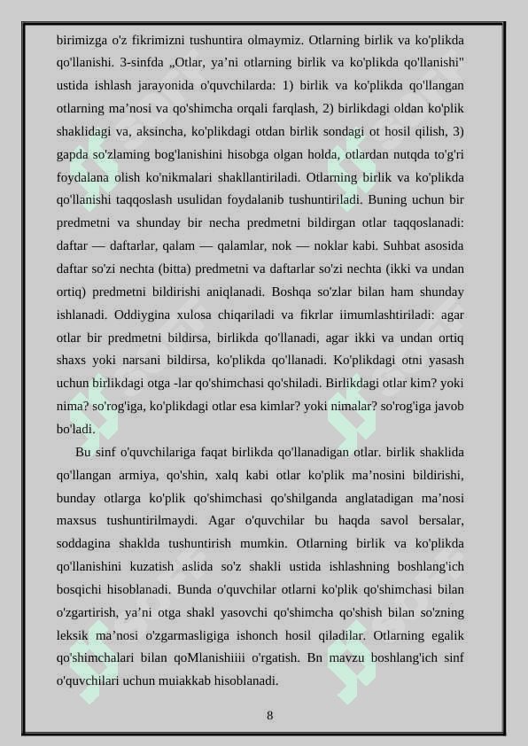 Otning grammatik kategoriyalari va ularning taʼlim bosqichlari darsliklarida berilishi 8