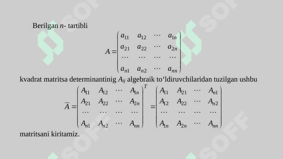 TЕSKARI MATRITSA. MATRITSANING  RANGI 4