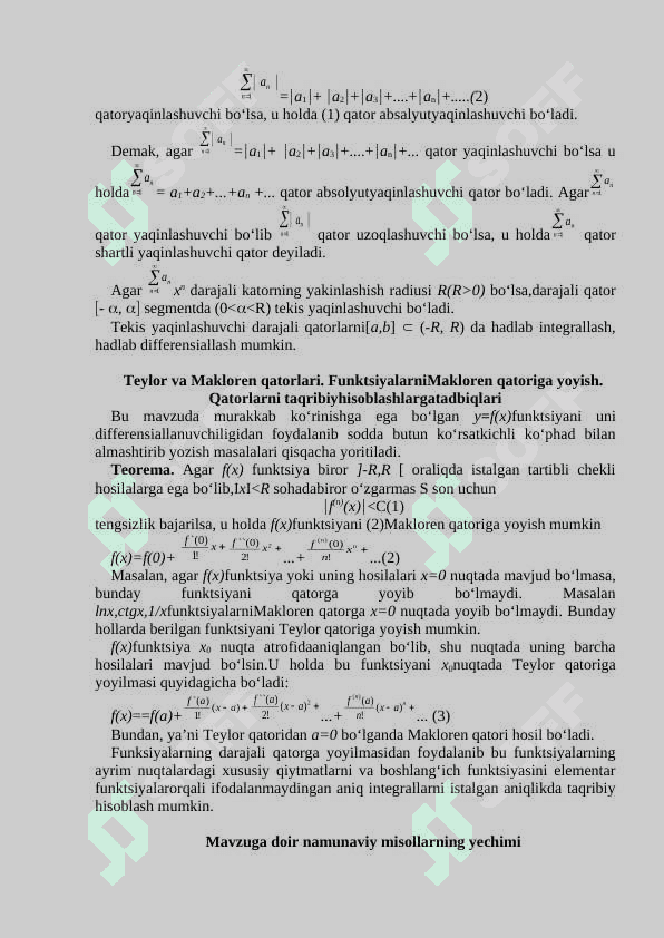 Sonli va funksional qatorlarga doir misollar yechish 4
