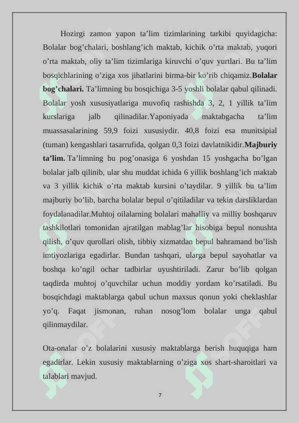 YAPONIYA TA'LIM TIZIMI VA XUSUSIYATLARI 7