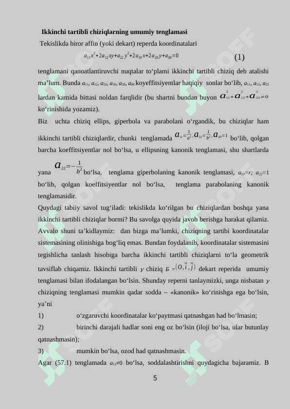 “Ikkinchi tartibli chiziqlarning tenglamasiga ko‘ra yasash” 5