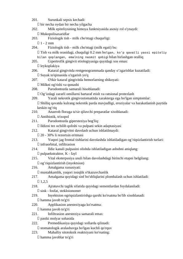 STOMOTOLOGIYA ARGOS TEST-JAVOBI 300 talik