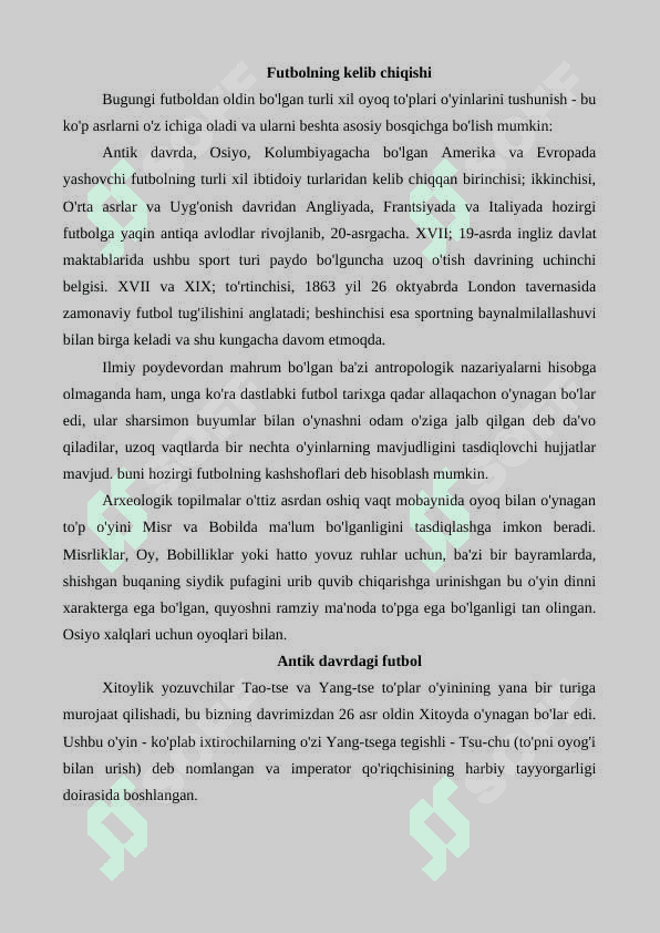 Futbol o’yinining tarixi 2