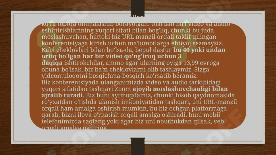 ZOOM platformasida konferentsiya yaratish va unga foydalanuvchilarni ulash va boshqarish. 2