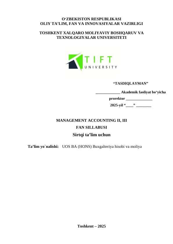 MANAGEMENT ACCOUNTING II, III FAN SILLABUSI