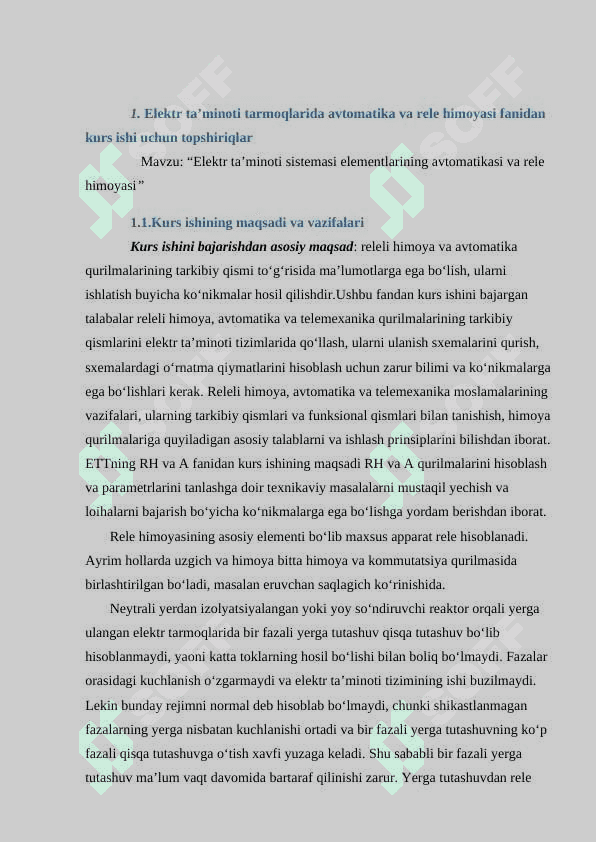 Elektr ta’minoti tarmoqlarida avtomatika va rele himoyasi fanidan 5