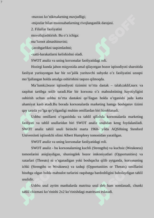 Maykl porter uslubiyatiga ko’ra o’zbekistonning raqobat ustunligi. 7