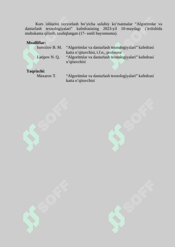 KURS ISHLARINI TAYYORLASH BO’YICHA USLUBIY KO’RSATMALAR 2