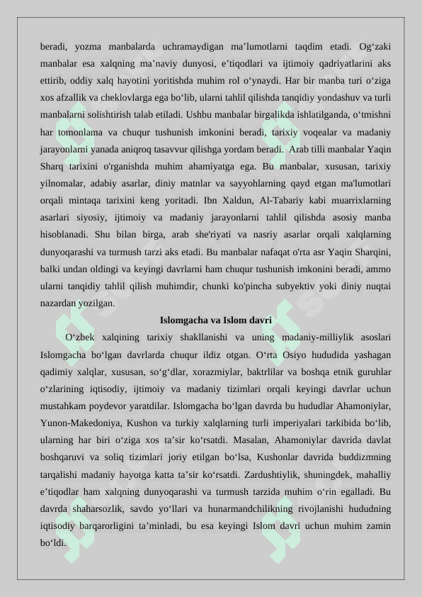Arab tilli manbalar Yaqin Sharq tarixiga oid muhim manba 25 6