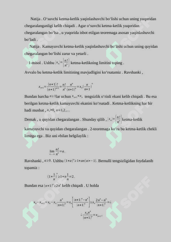 Monoton ketma ketlik va uning limitlari, tatbiqlari  kurs ishi 6