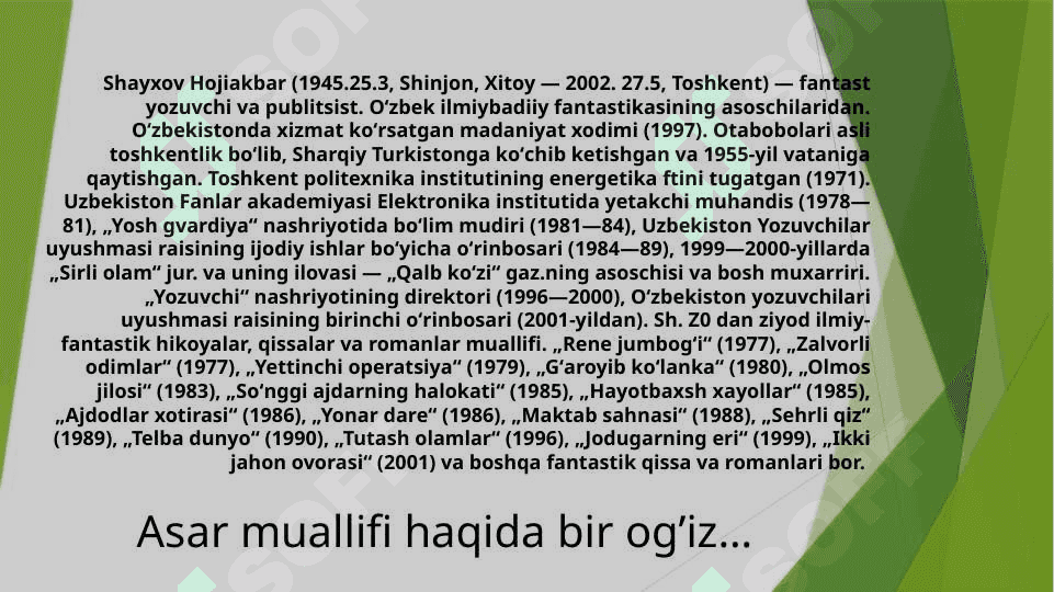 Hojiakbar Shayxov “Olovdan Chiqqan odam” 2
