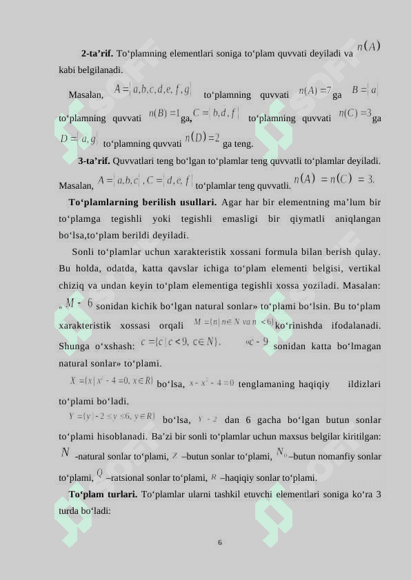 To‘plamlar va ular ustida amallar, to‘plamda akslantirishlar  25 6