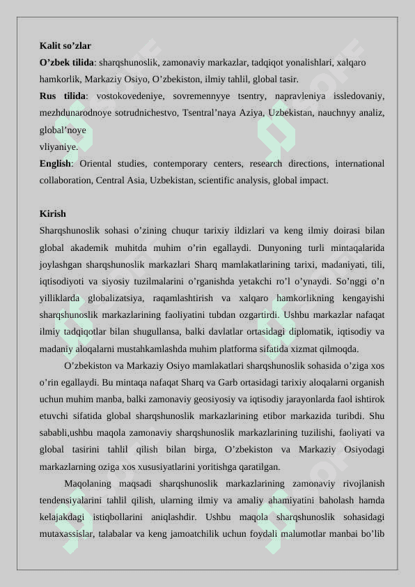 Zamonaviy sharqshunoslik markazlari maqola 2