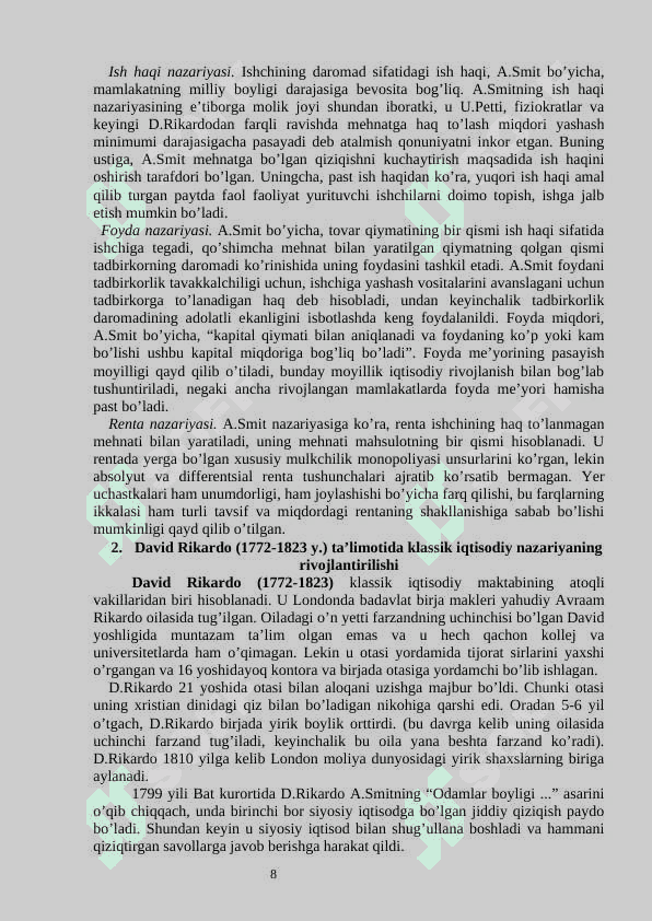 Klassik iqtisodiy maktabning rivojlanishi 8