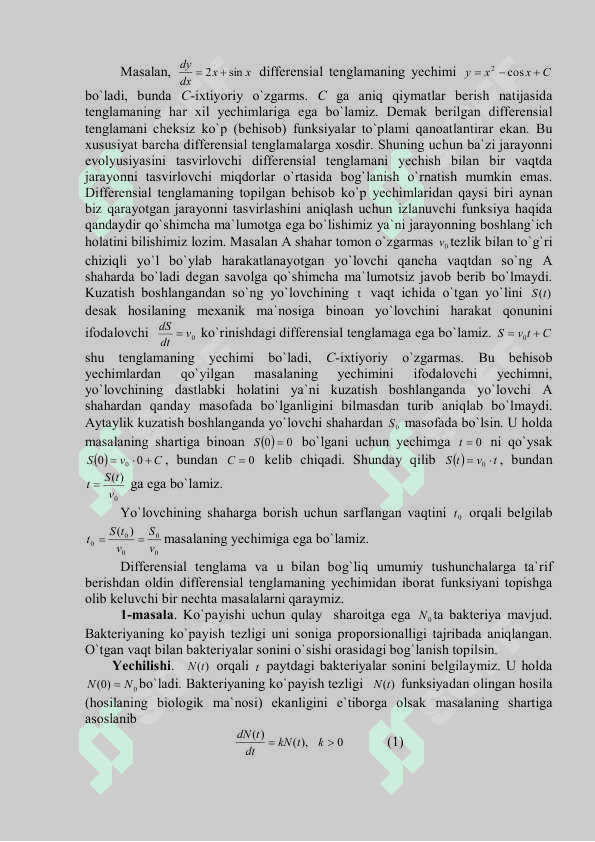 Differensial tenglamalar nazariyasining asosiy tushunchalari 2