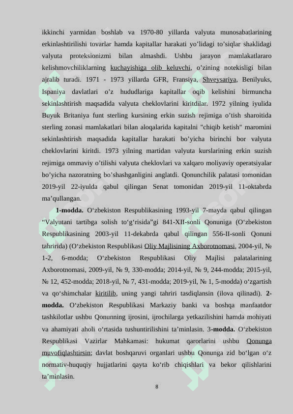 O'zbekiston Respublikasi  valyuta siyosati. 8