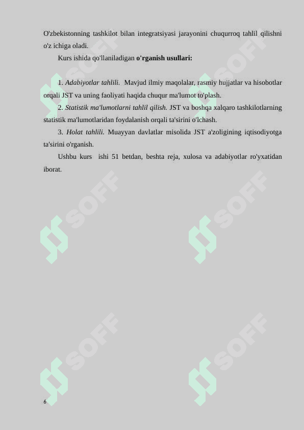 O'ZBEKISTON RESPUBLIKASINING BUTUN JAHON SAVDO TASHKILOTIGA A'ZO BO'LIB KIRISH MASALALARI 6