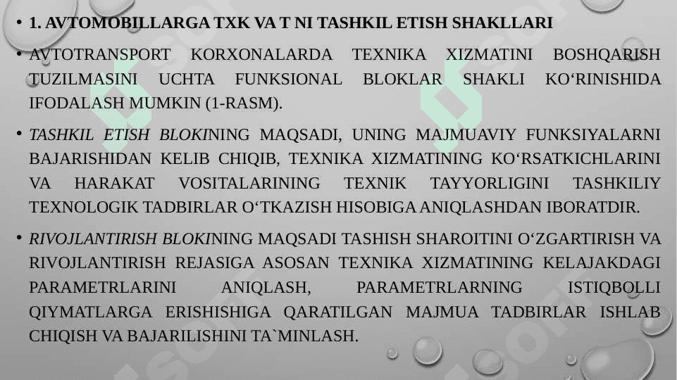 Texnik xizmatni boshqarishni tashkil qilish shakl va usullari 4