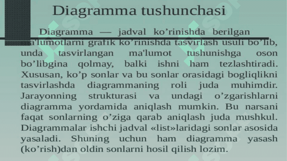 Grafik ko'rinishdagi ob'ektlar ustida ishlash. Sodda grafiklar , diagrammalar 2