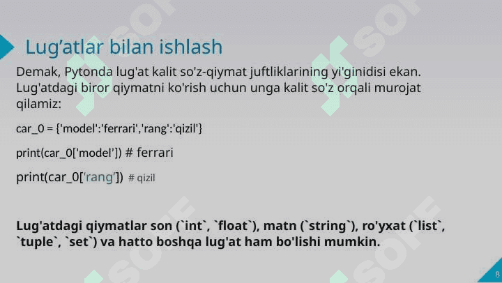 Pythonda lug‘atlar bilan ishlash 8