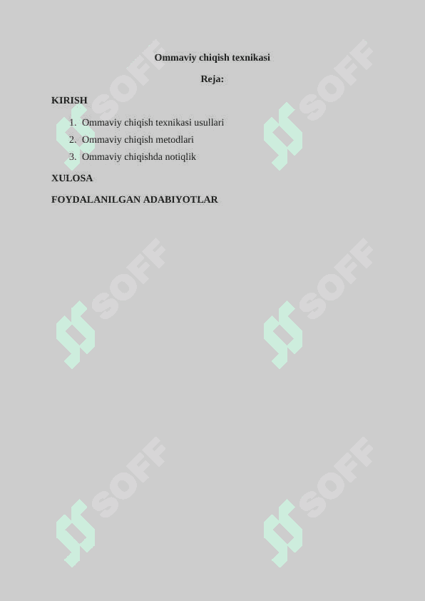 OMMAVIY CHIQISH TEXNIKASI 2