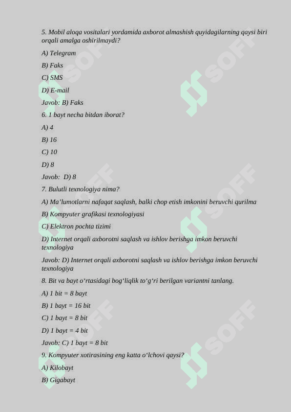 ARGOS TEST SAVOLLARI VA JAVOBLARI 2025 2