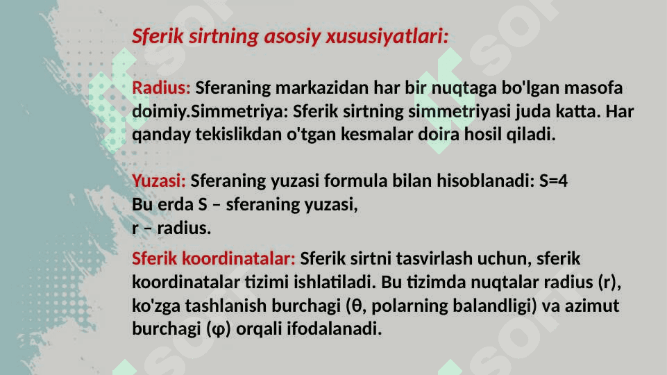 Sferik sirt. Aylanma sirtlar. 4