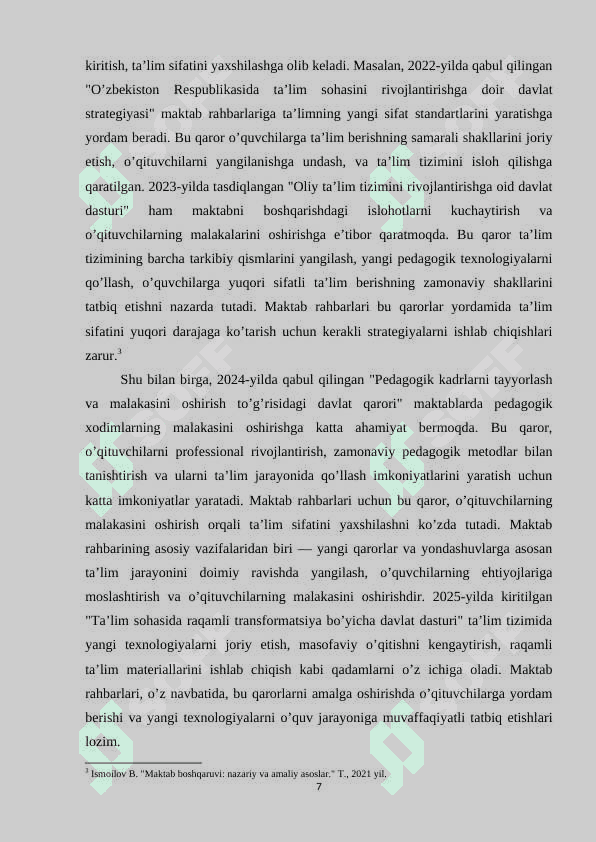 Maktabni boshqarish va unga rahbarlik qilishning qonun qoidalari 7