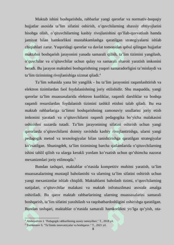 Maktabni boshqarish va unga rahbarlik qilishning qonun qoidalari 8