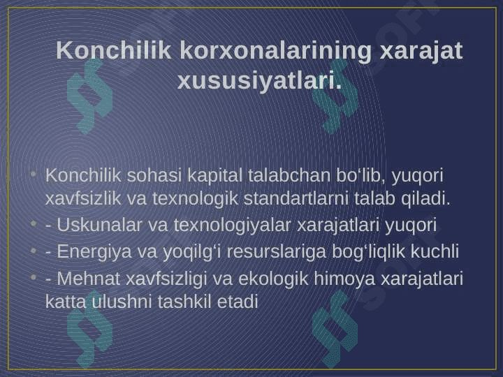 Konchilik korxonalarini ishlab chiqarish xarajatlarini aniqlash. 4