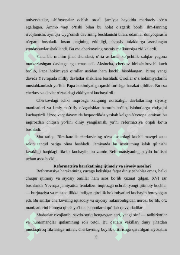 “Reformatsiya harakati va uning Yevropa jamiyatiga 5