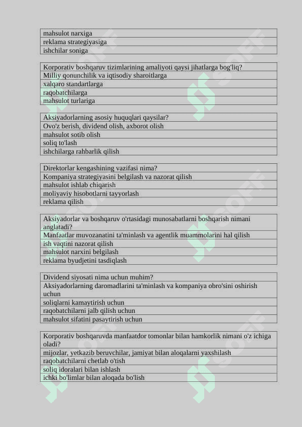 Korporativ boshqaruv test 4