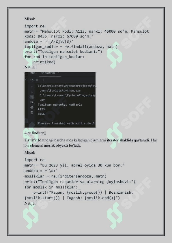 Pythonda Regular expressions kutubxonasi 7