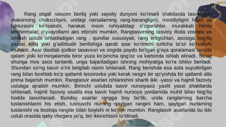 Rangtasvir tasviriy san’atning yetakchi turi 6
