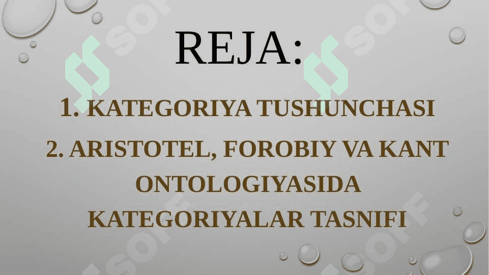 Aristotel, Forobiy va Kant ontologiyasida kategoriyalar tasnifi 3