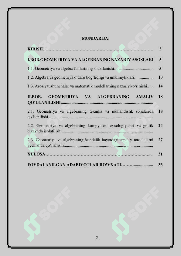 Geometriya va algebraning amaliy  qo'llanilishi 2