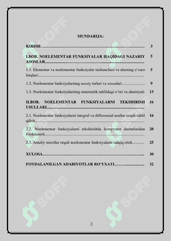 Noelementar funksiyalar, ularni tekshirish (1) 2