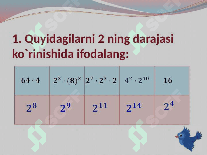 Natural ko`rsatkichli darajaning xossalari 5