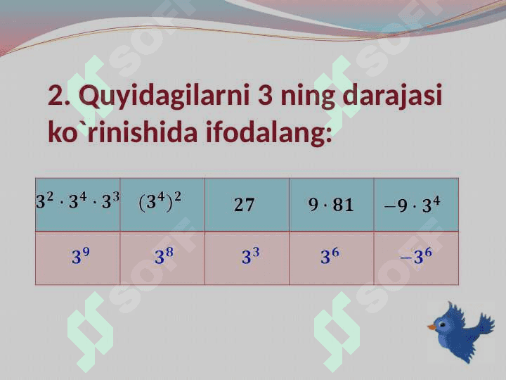 Natural ko`rsatkichli darajaning xossalari 6