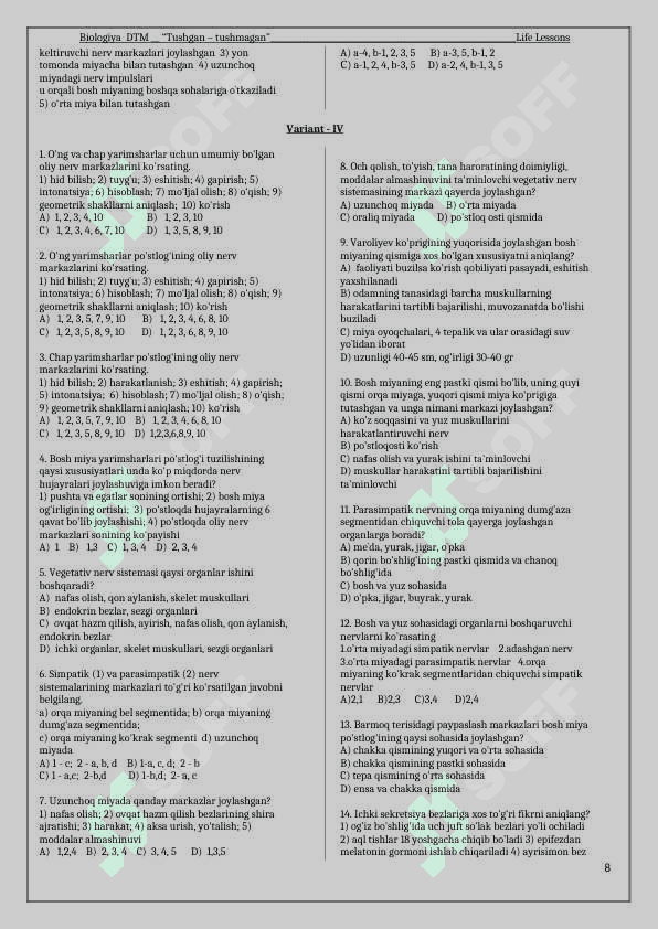 Biologiya DTM Tushgan   tushmagan 8